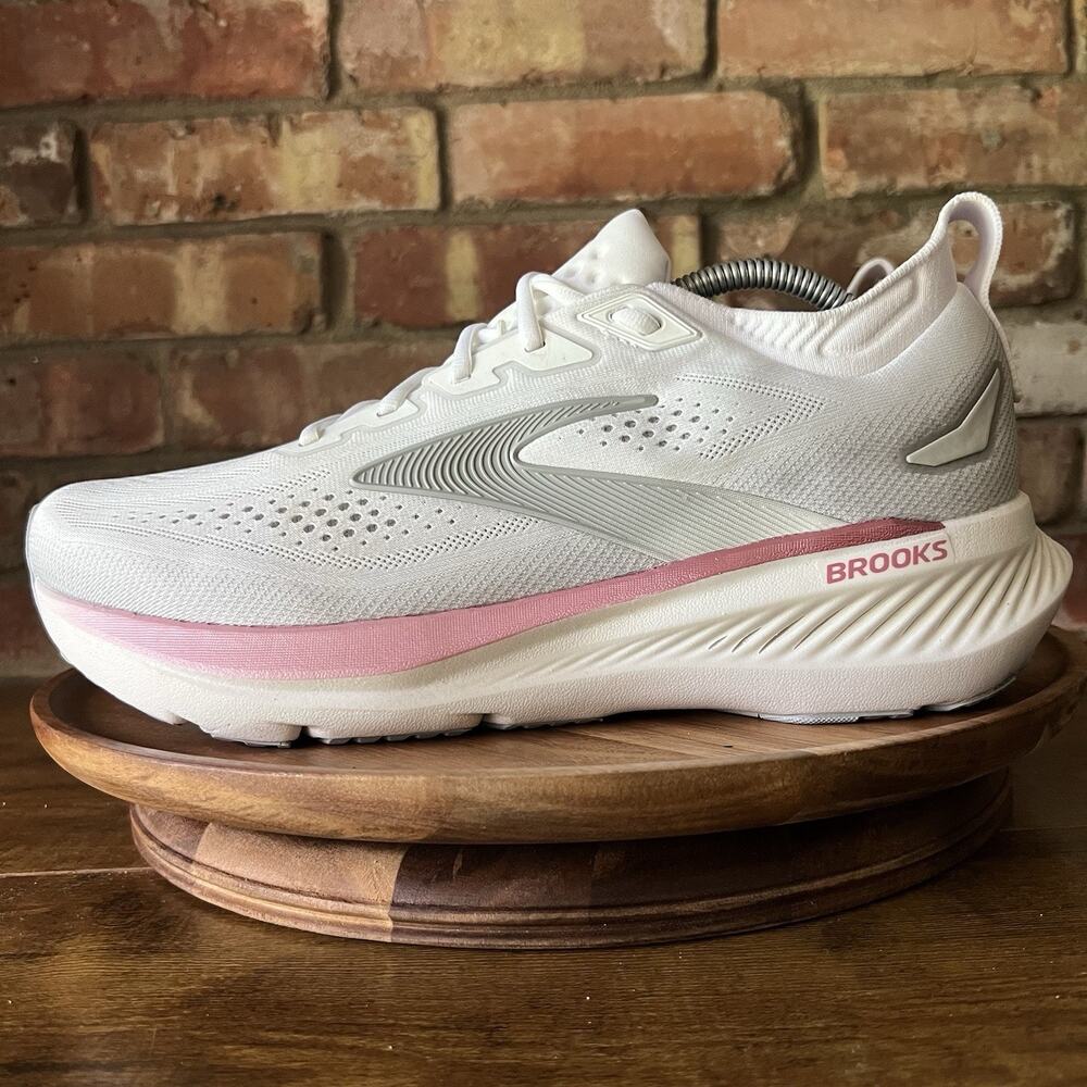 Brooks Glycerin 23 Womens 12 White Pink Cushioned Running Walking Shoes Sneakers